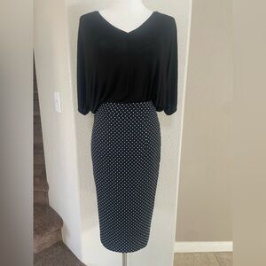 Downeast Black White Polka Dot Pencil Skirt Lined Size S